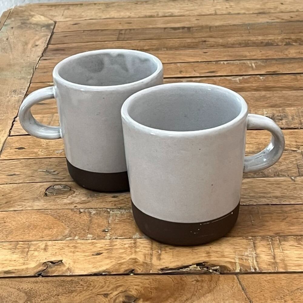 CB2 Stoneware White Coffee Mug Set of 2 Hand Dipped